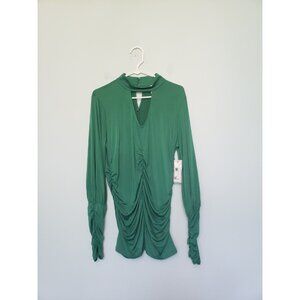 Bisou Bisou Michele Bohbot Womens 2XL Top Ruched Verdant Green V Cutout Neck NWT